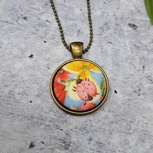 New Handmade | Upcycled Floral Lady Bug Button Necklace